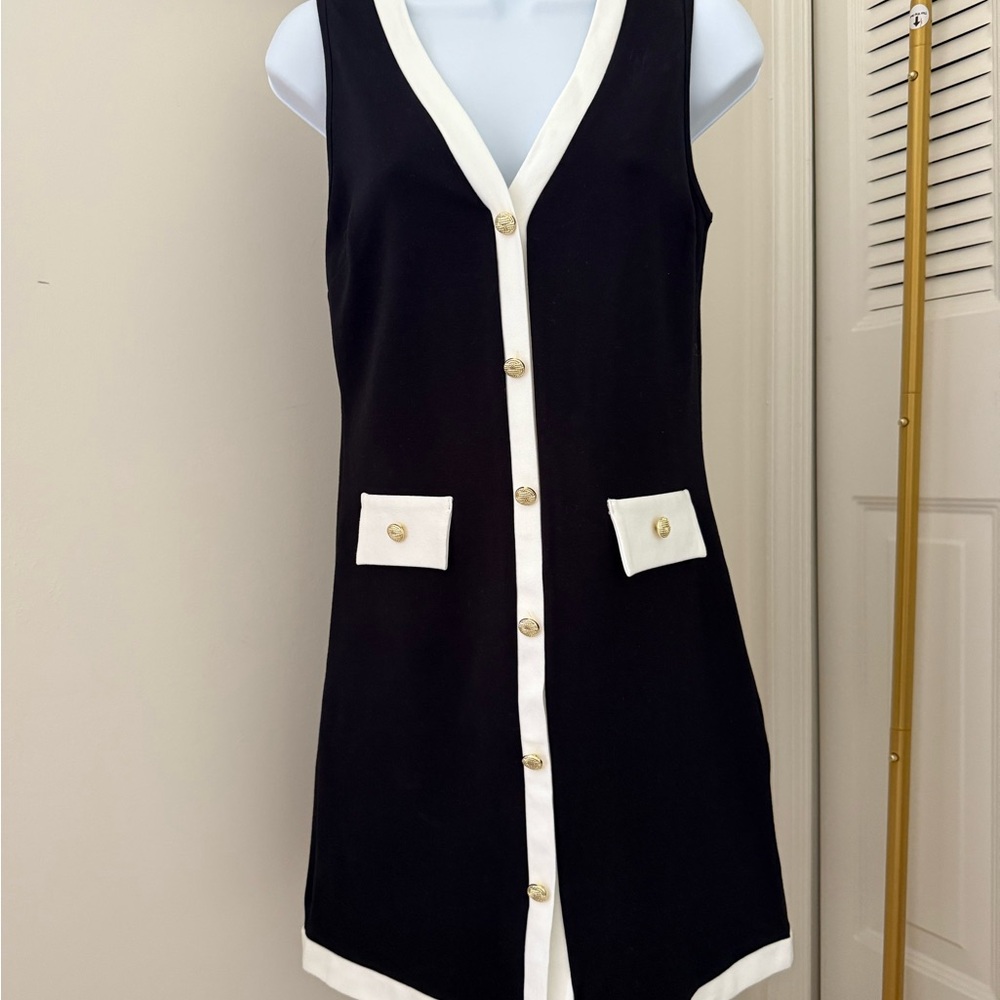 All Saints Black and White Button-Front Midi Dress